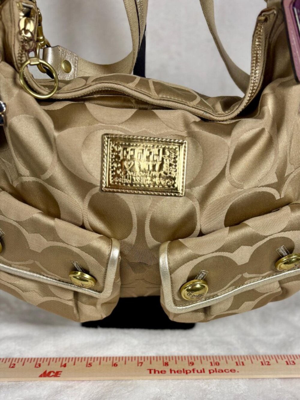 Y2K Coach Poppy Signature Sateen Pocket Hobo in Metallic Gold with Charms - Picture 8 of 13